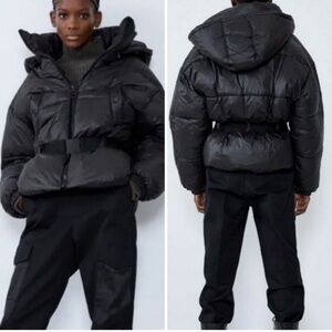Zara Women's Elegant Black Puffer Jacket Size M